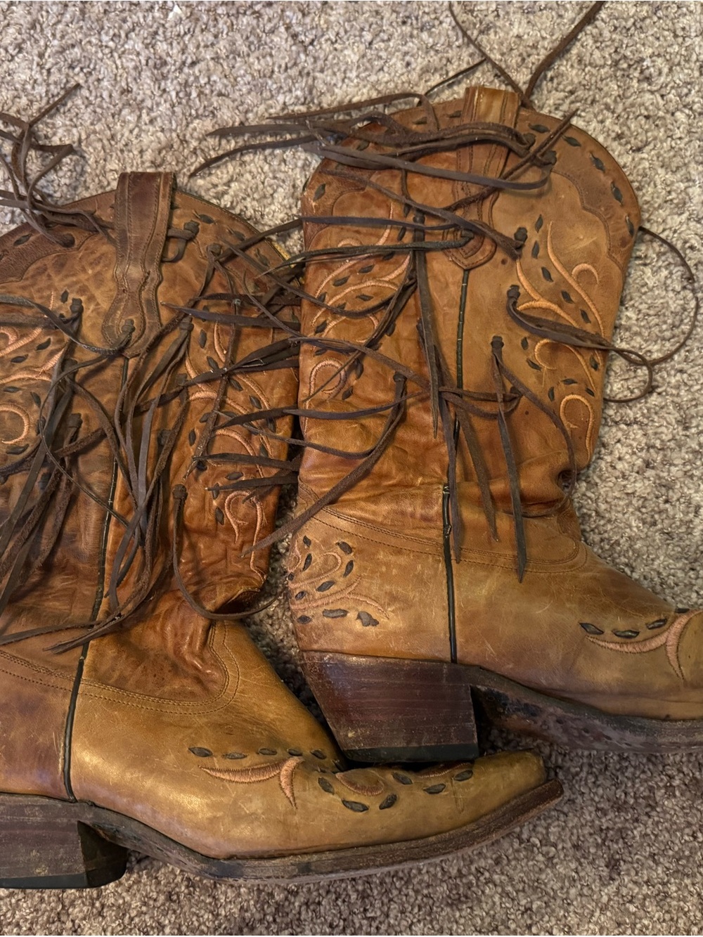 Corral Tan Leather Fringe Western Boots